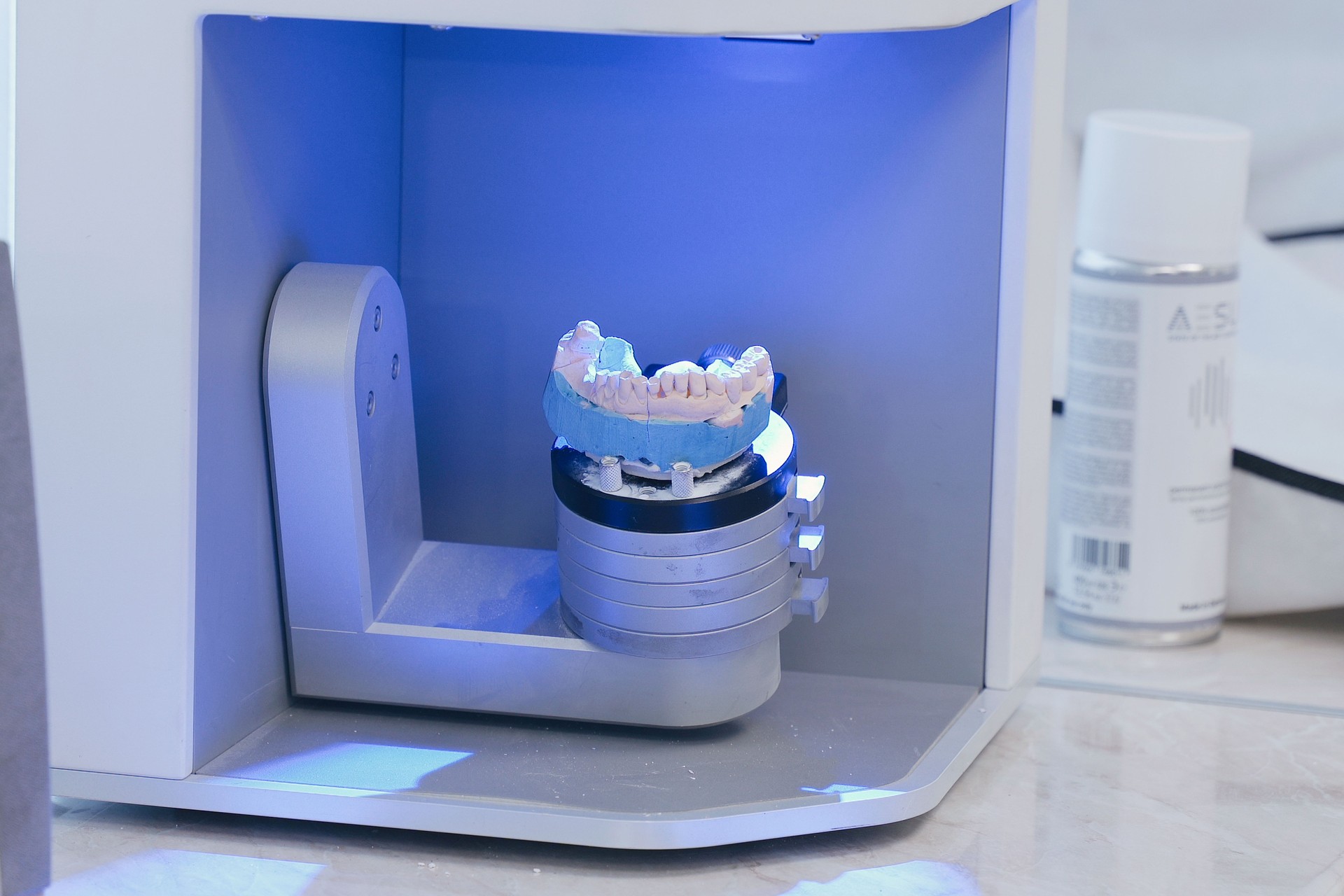 Scanning a denture in a dental laboratory.